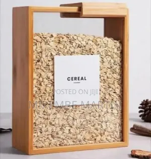 Bamboo Grain Dispenser With Tilt-Pour Lid for Kitchen Storage
