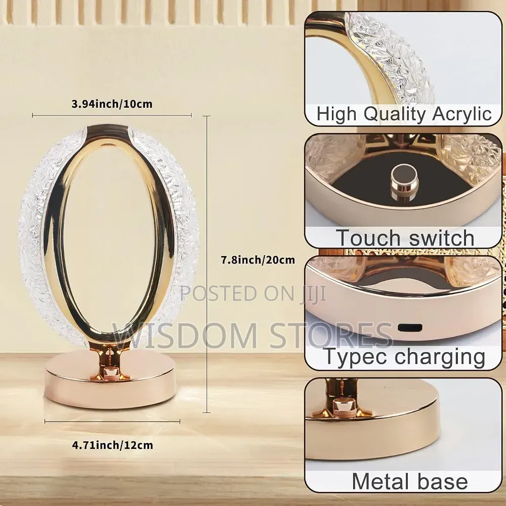 Touch Control 3-Way Dimmable Oval Crystal Table Lamp