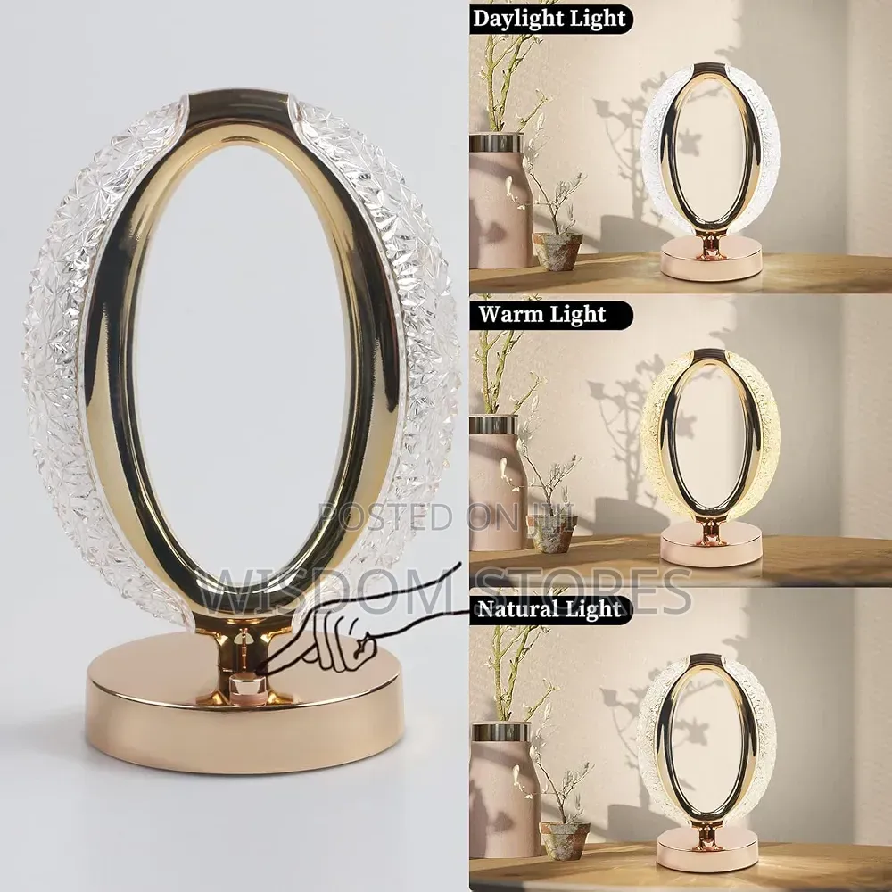 Touch Control 3-Way Dimmable Oval Crystal Table Lamp