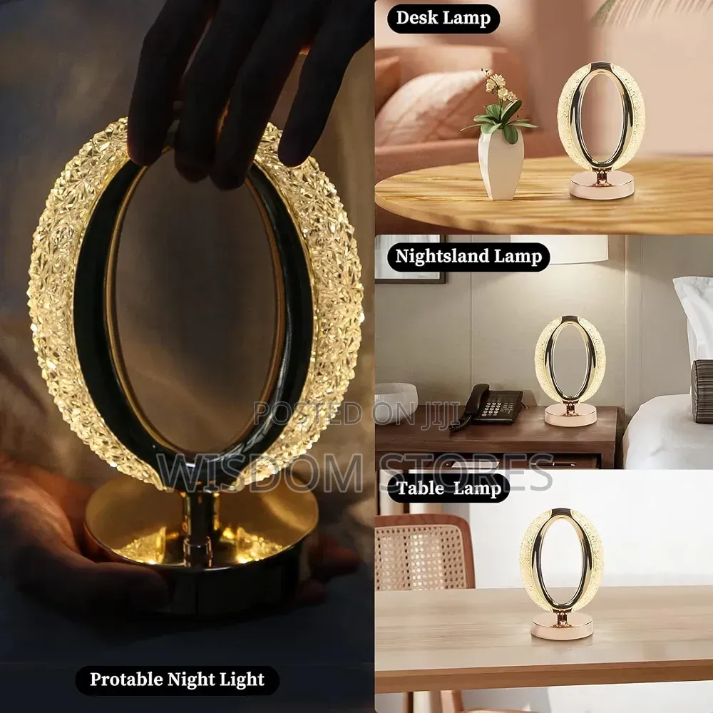Touch Control 3-Way Dimmable Oval Crystal Table Lamp