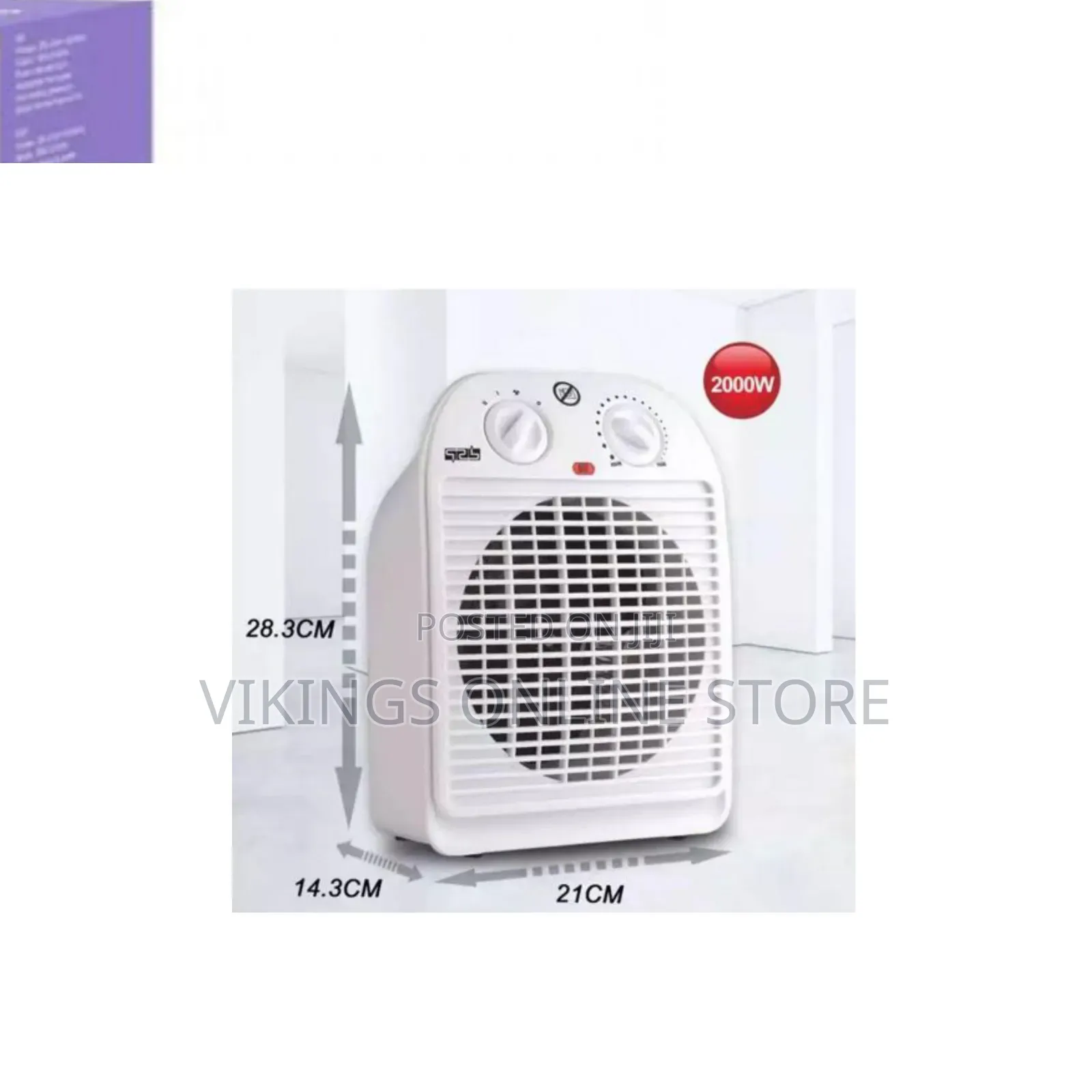 A White DSP KD3006 Fan Heater With Dual Control Knobs and a 2000W