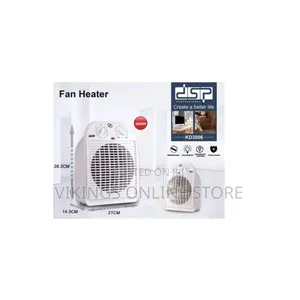 A White DSP KD3006 Fan Heater With Dual Control Knobs and a 2000W