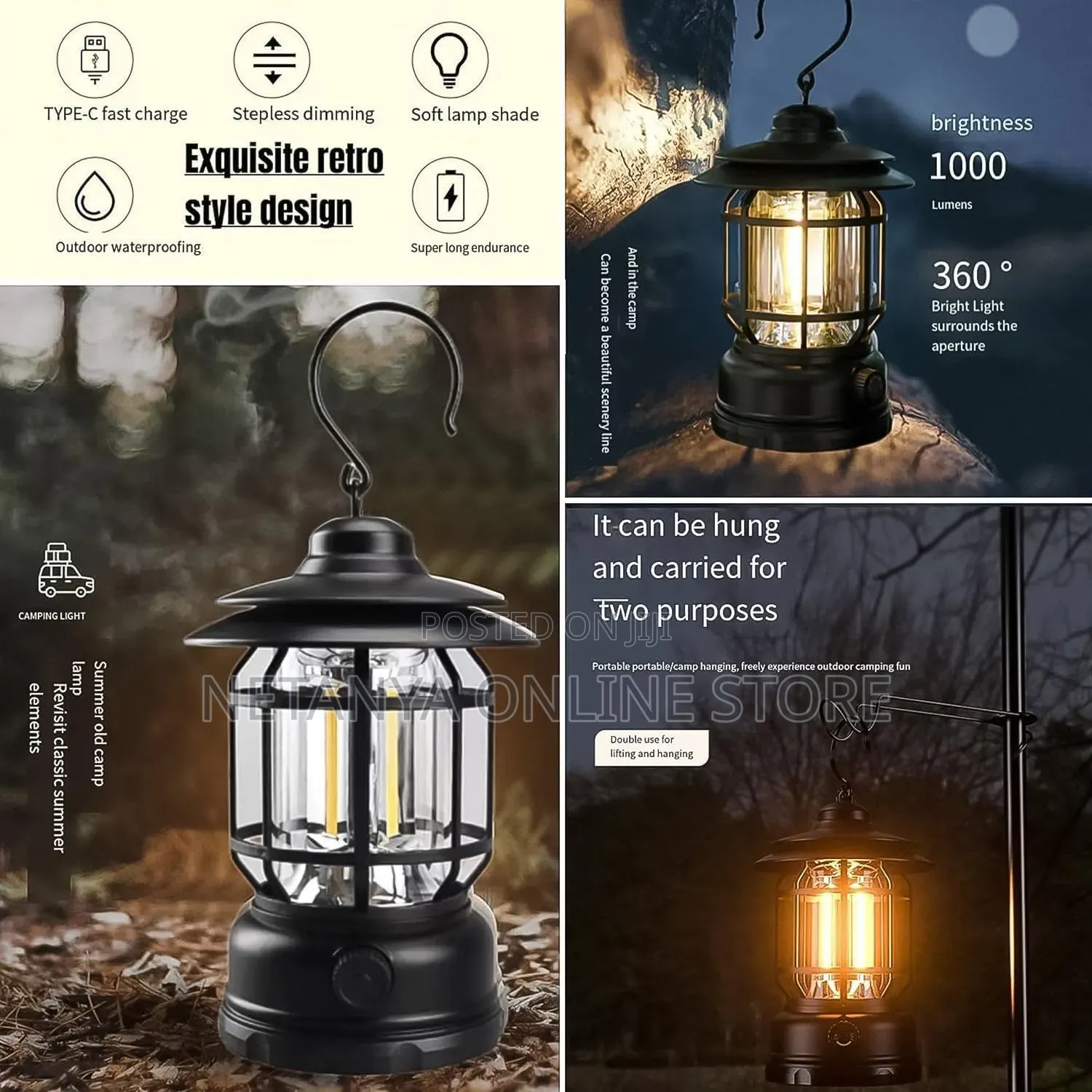 Vintage-Style Portable LED Lantern