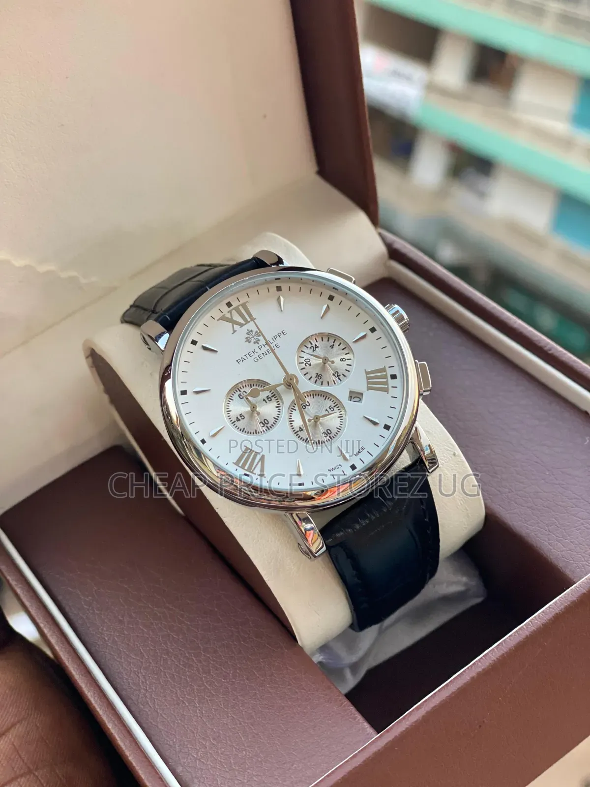 Black , Silver Patek Philippe Geneve Watch for Man