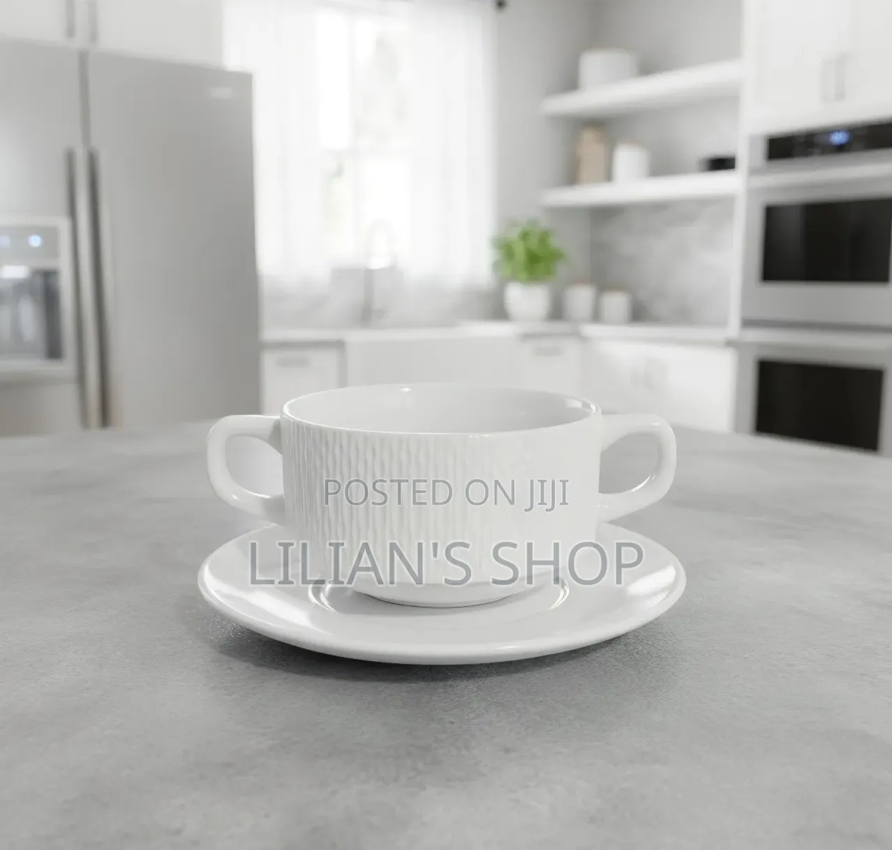 6pcs Ceramic Double-Handled Soup Cup With Matching Saucer
