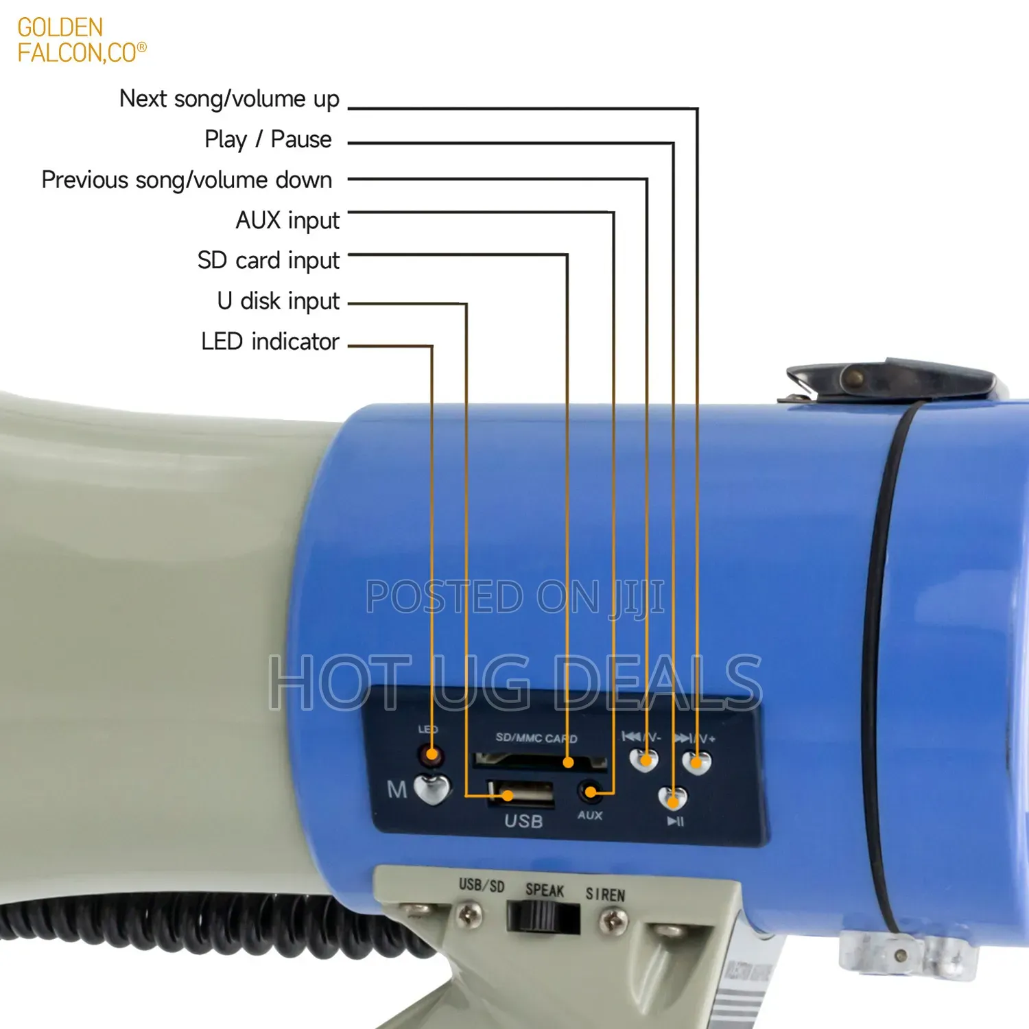 Rechargeable Handheld Bullhorn Megaphone With USB/SD MP3 & Siren