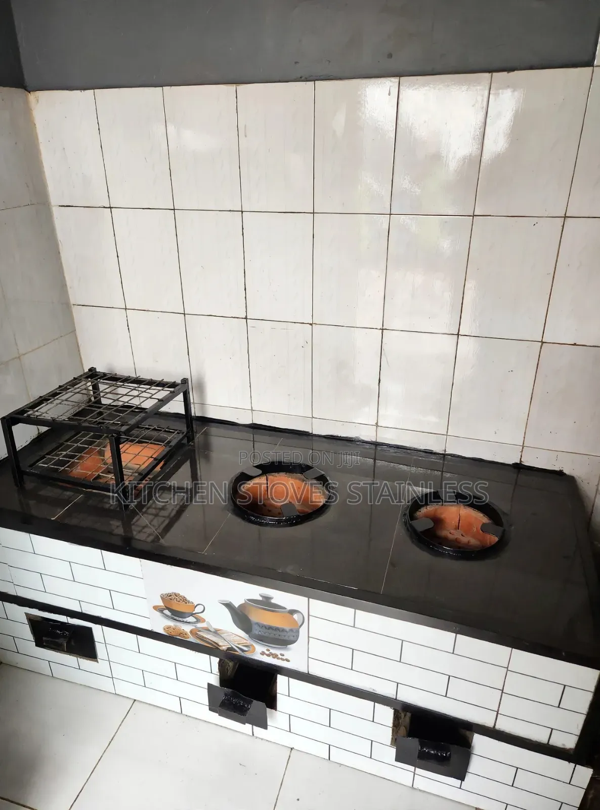 3-Burner Charcoal Stove With Chimney Pipe and aGrill