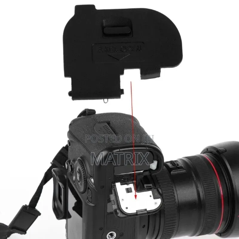 Replacement Battery Door Cover for a Canon DSLR Camera.