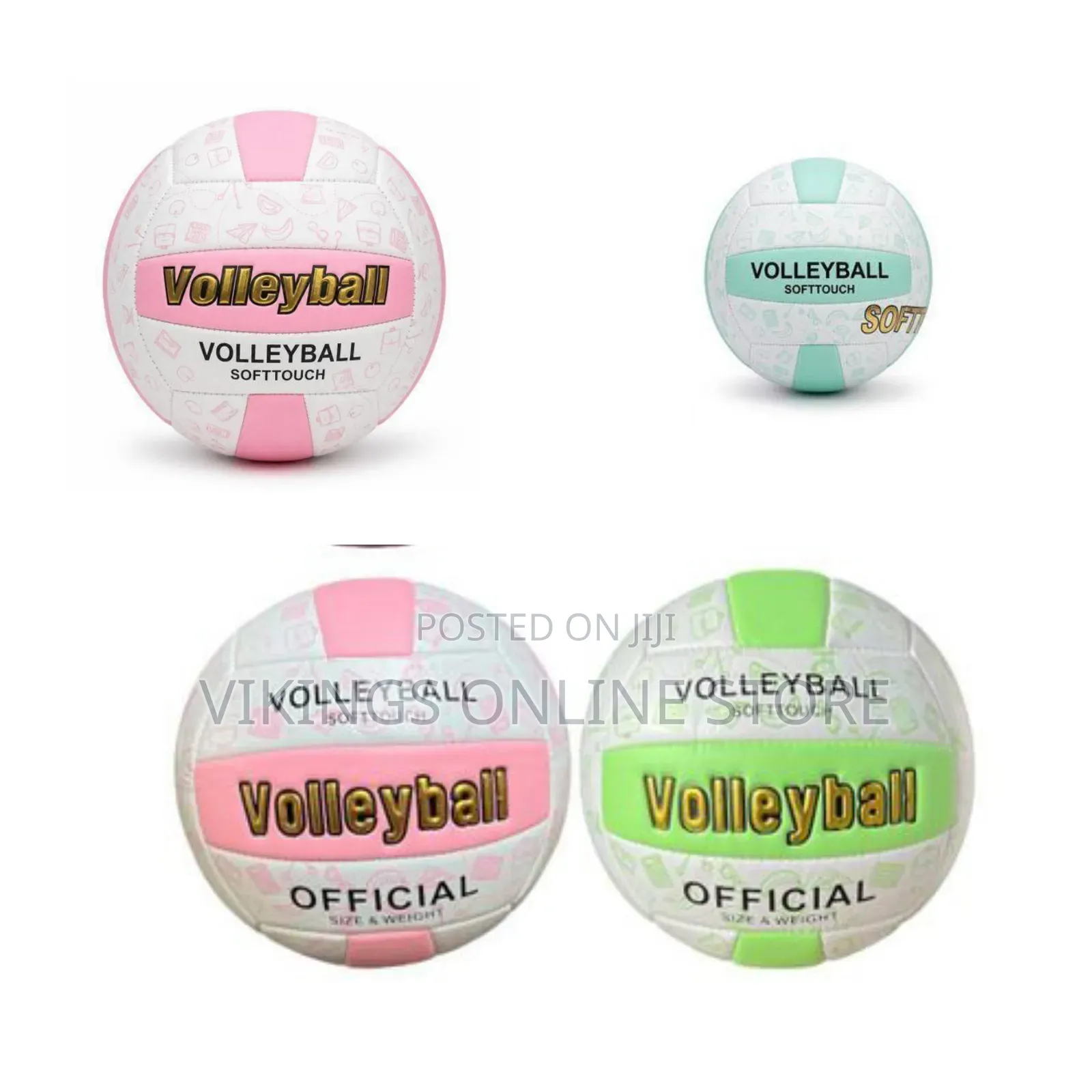 Size 5 Soft-Touch Volleyballs With Pastel Color Panels and School