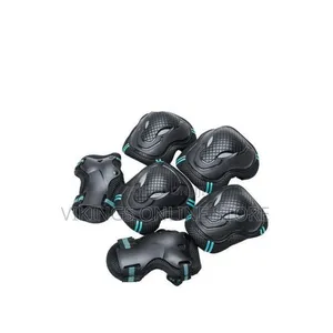 6-Piece Sports Protective Gear Set-Black Pads With Blue Trim