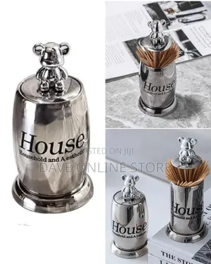 Polished Stainless Steel Toothpick Holder Featuring a Cute Miniature