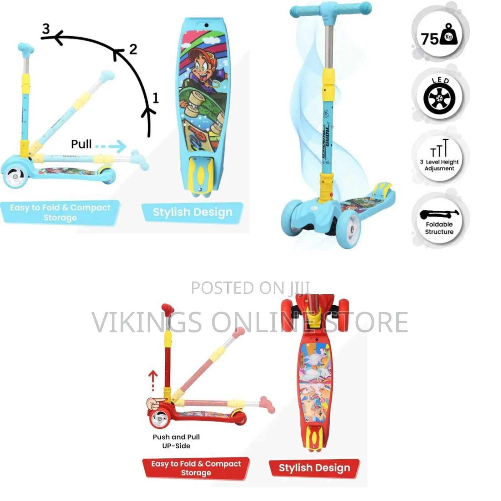 Three-Wheeled Kick Scooter Designed for Kids