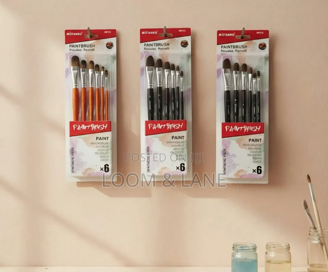 Motarro 6-Piece Black Synthetic Filbert Paintbrush Set