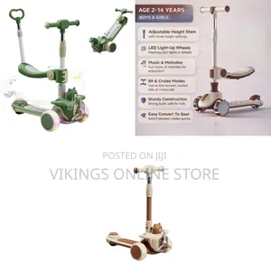 Brown and Beige 3-Wheel Kids' Kick Scooter Convertible Seat and a Cute