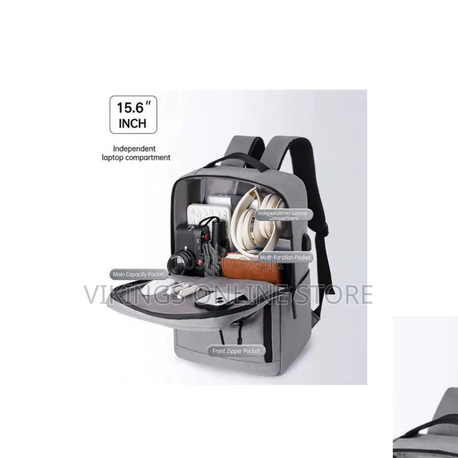 Multi-Compartment Gray 15.6-Inch Laptop Travel Backpack