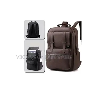 Black, Faux-Leather Casual Business Backpack With Dual Front Flap