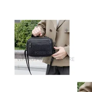 Black Faux-Leather Biker-Style Crossbody Bag an All-Over Studded Rivet