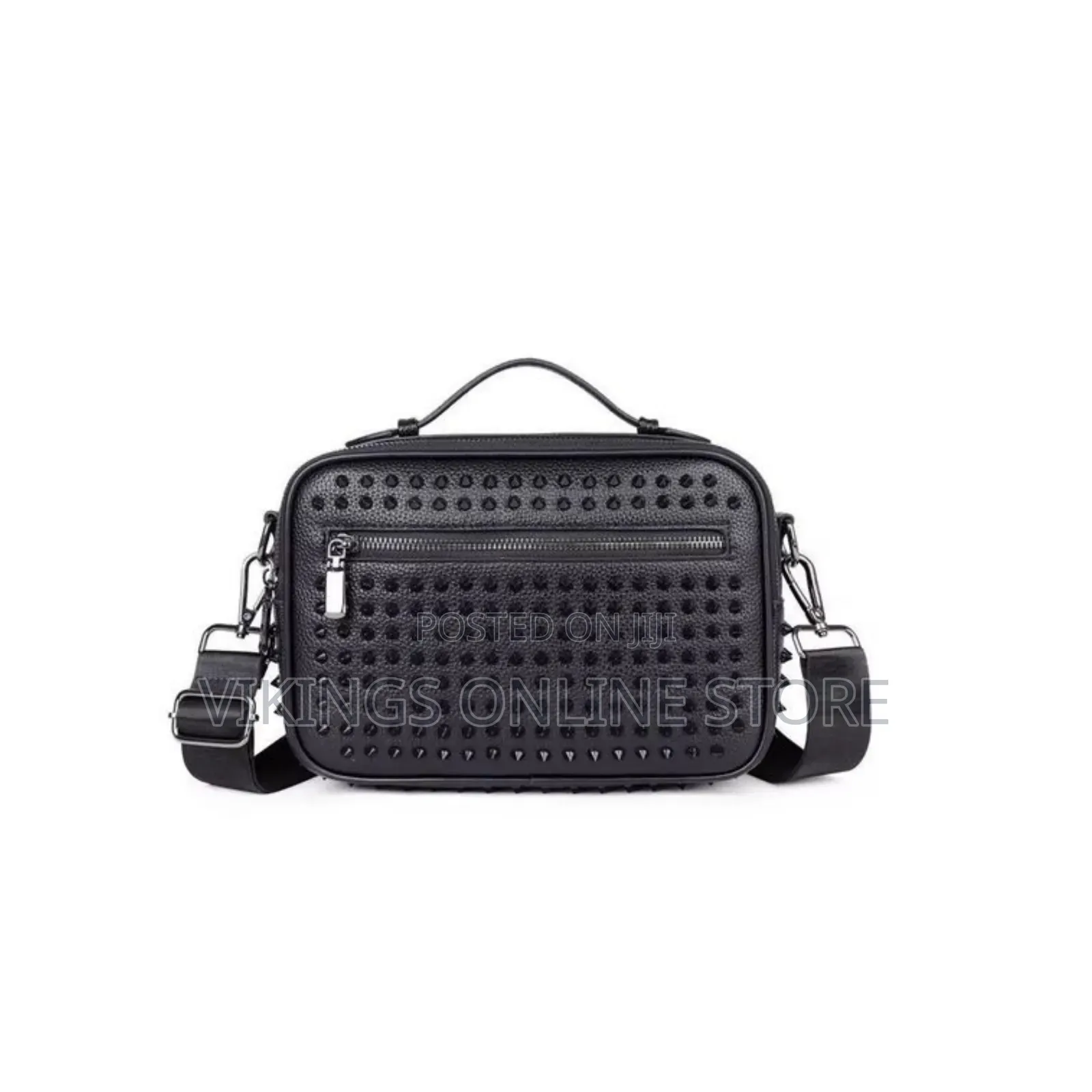 Black Faux-Leather Biker-Style Crossbody Bag an All-Over Studded Rivet