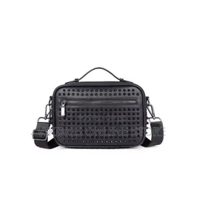 Black Faux-Leather Biker-Style Crossbody Bag an All-Over Studded Rivet
