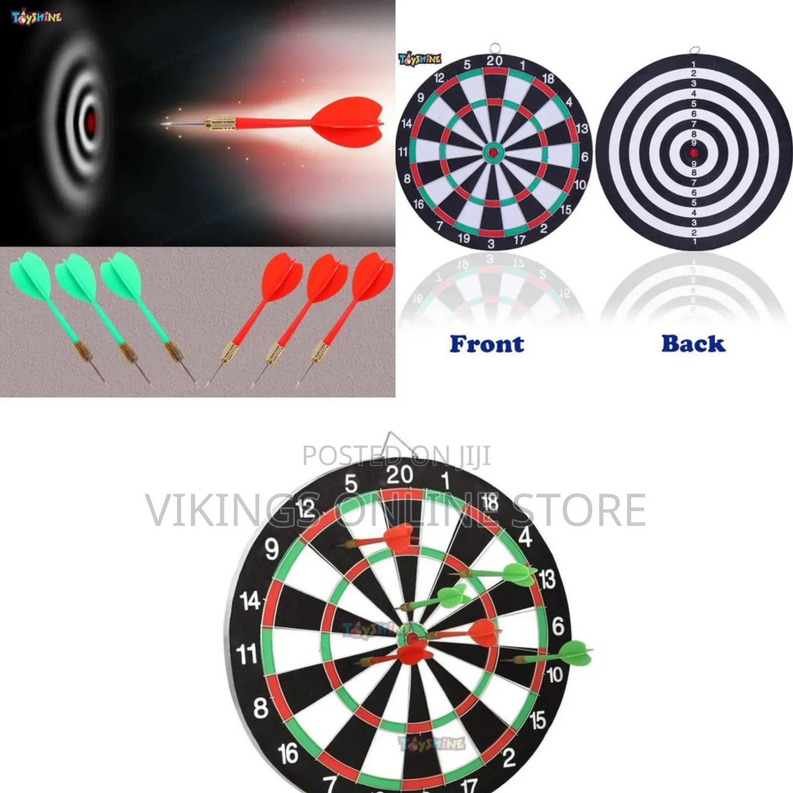 Double-Sided Dartboard Game Set That Comes With Six Steel-Tip Darts.