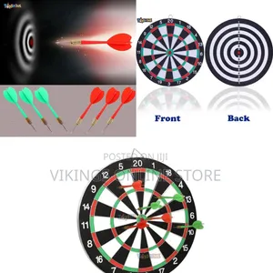 Double-Sided Dartboard Game Set That Comes With Six Steel-Tip Darts.
