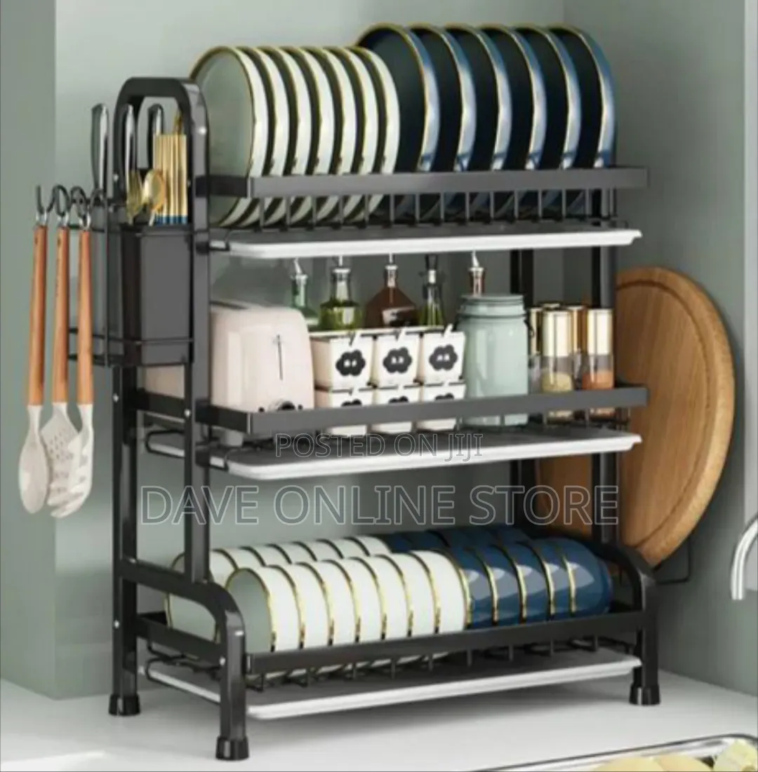 Black, 3-Tier Metal Dish Drying Rack