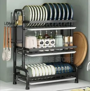 Black, 3-Tier Metal Dish Drying Rack