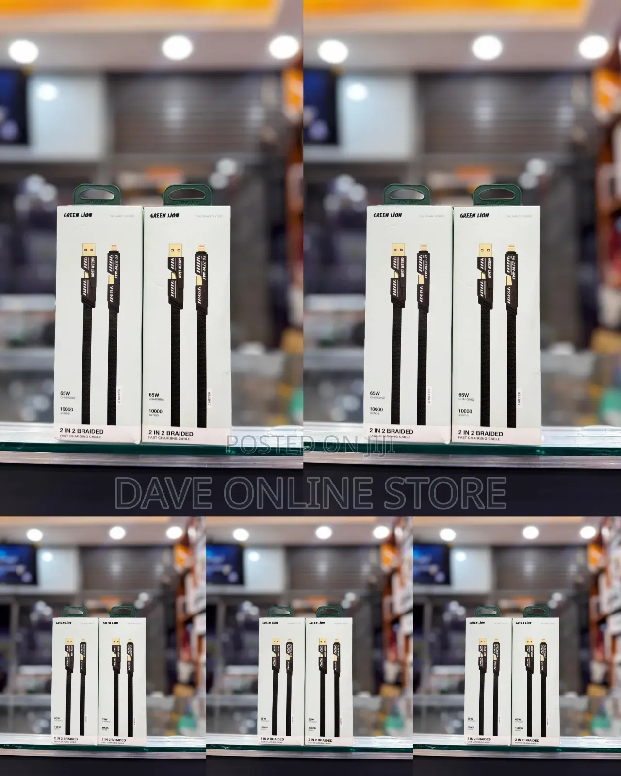Green Lion 2-in-2 Braided Fast Charging Cable (65W).