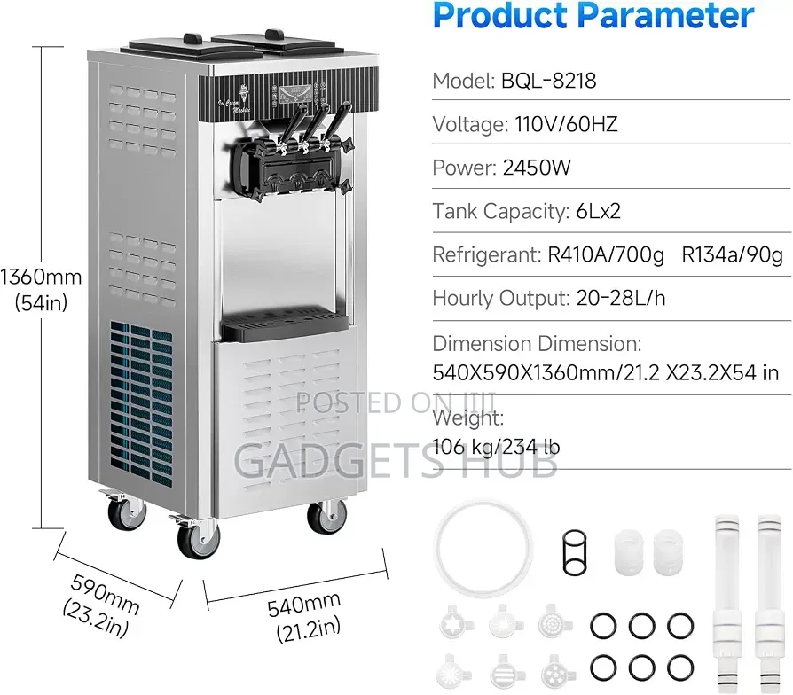 Ice Cream Machine 2450W Vertical Commercial 3 Dispensers LCD