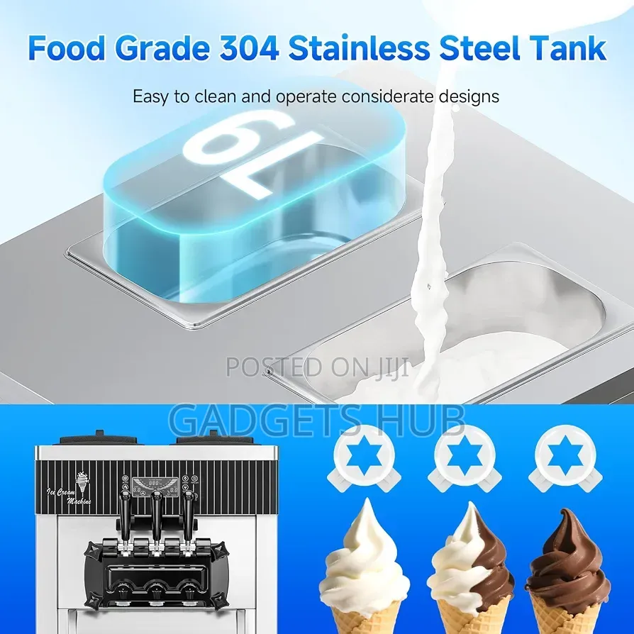 Ice Cream Machine 2450W Vertical Commercial 3 Dispensers LCD