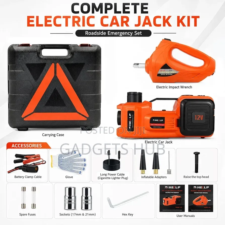 Electric Car Jack Kit 5 Ton 12V Hydraulic With Wrench Garage Repair