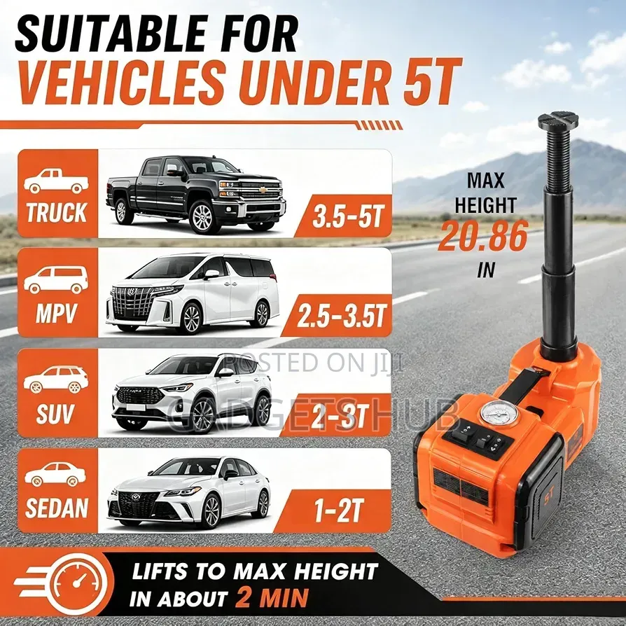 Electric Car Jack Kit 5 Ton 12V Hydraulic With Wrench Garage Repair