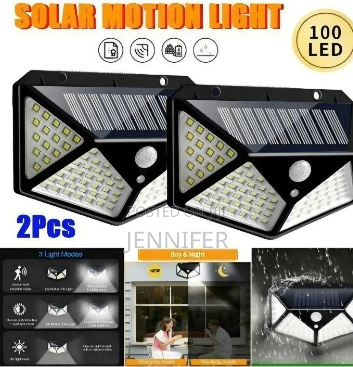 2pcs 100 LEDs Solar Outdoor Lights With Motion Sensor