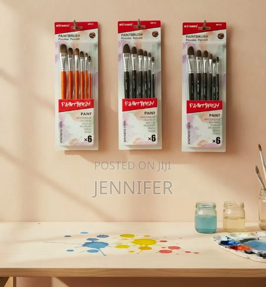 Motarro 6-Piece Black Synthetic Filbert Paintbrush Set