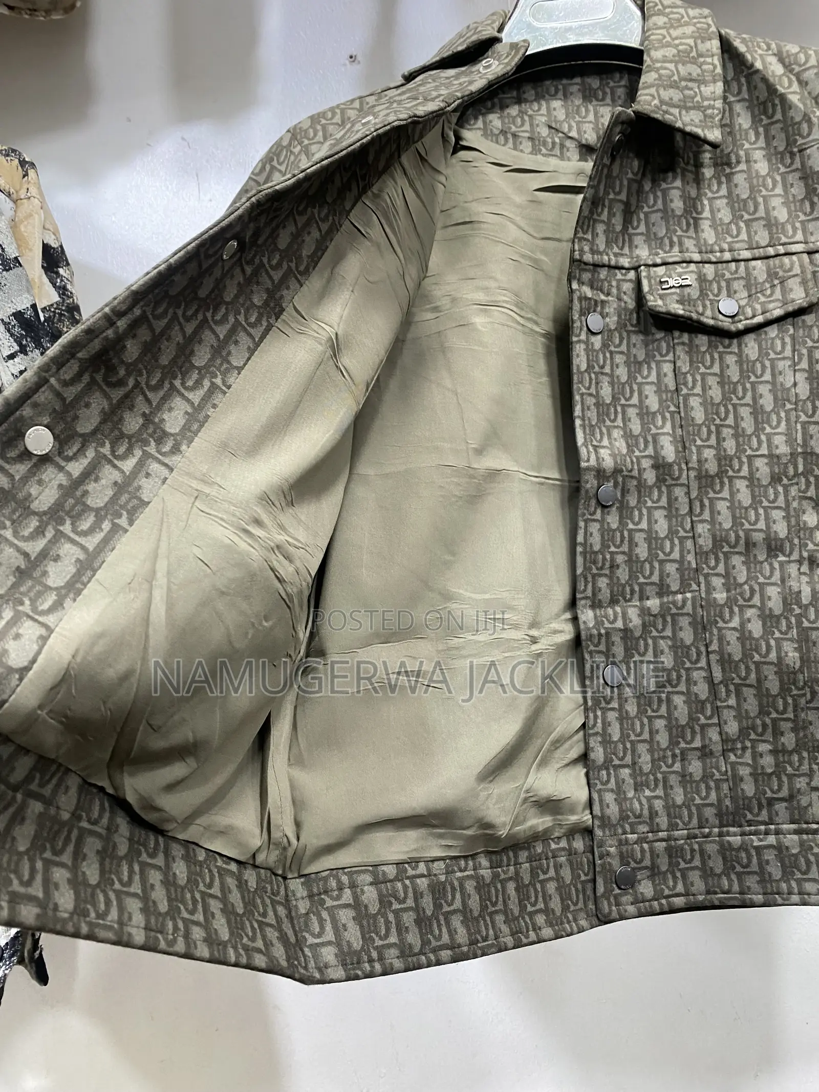 Men's Dior Designer Denim Jacket Oblique Monogram Olive Green