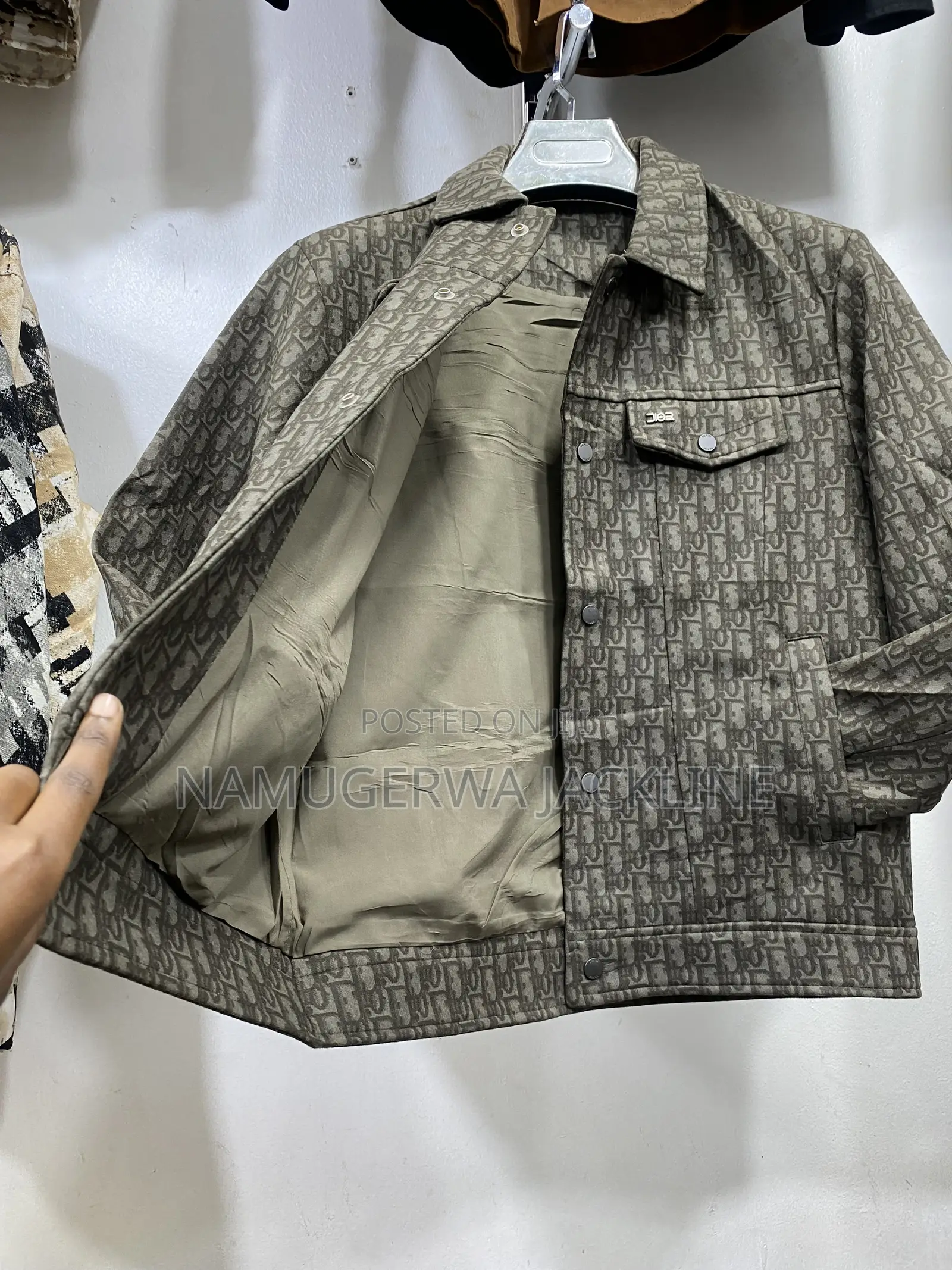 Men's Dior Designer Denim Jacket Oblique Monogram Olive Green