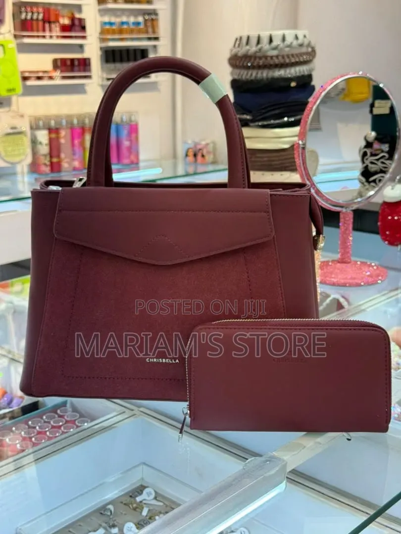 Burgundy Chrisbella Two-Tone Tote Bag and Matching Wallet