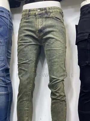 Men’s Army Green Washed Skinny Jeans Slim Fit Stretchy