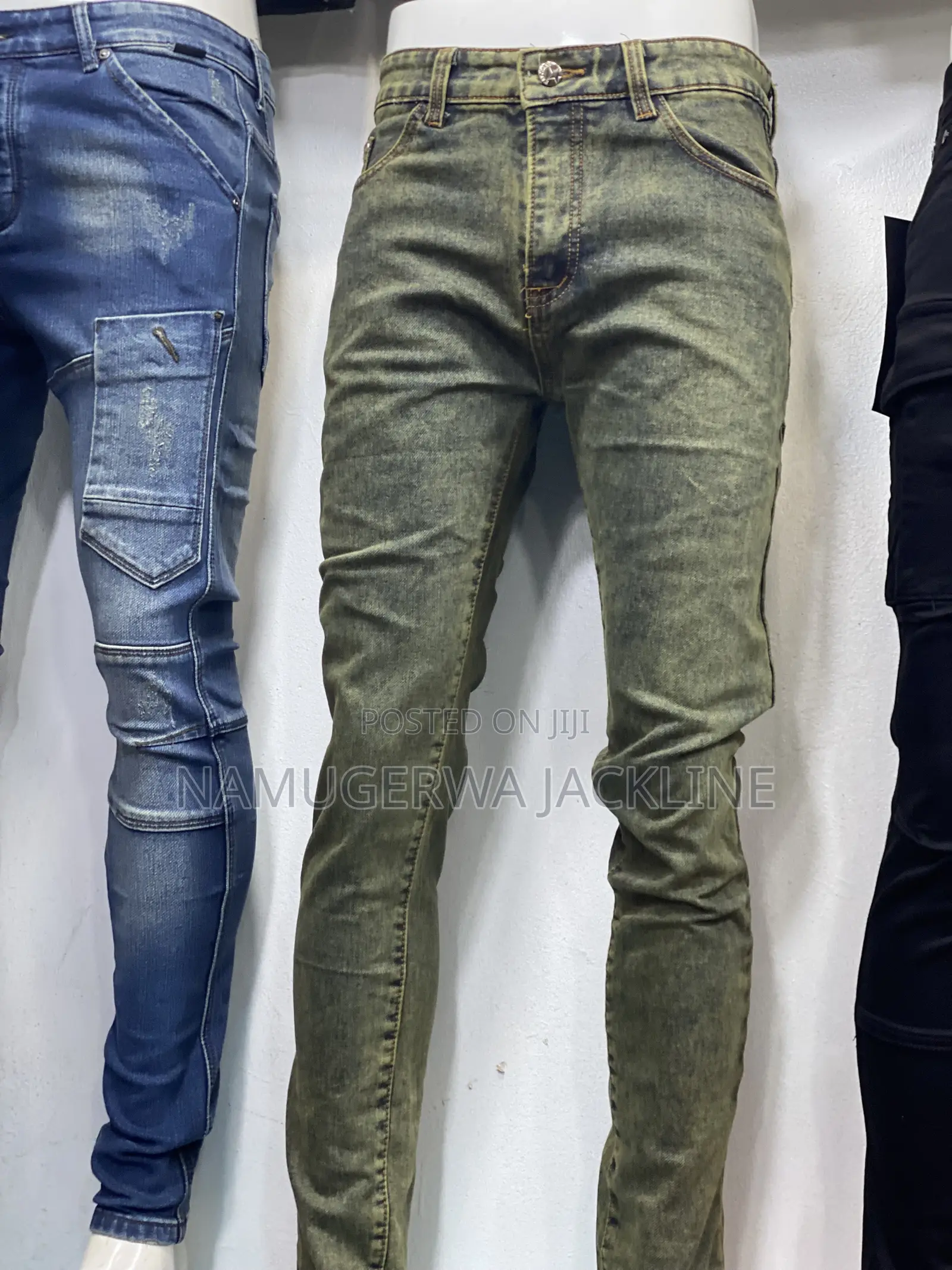 Men’s Army Green Washed Skinny Jeans Slim Fit Stretchy