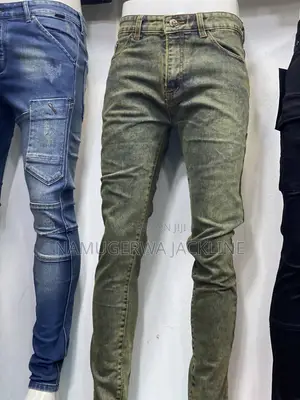 Men’s Army Green Washed Skinny Jeans Slim Fit Stretchy