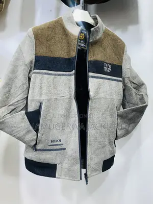 Men's Warm Bomber Jacket Grey Brown Color Block Black Fur Inside