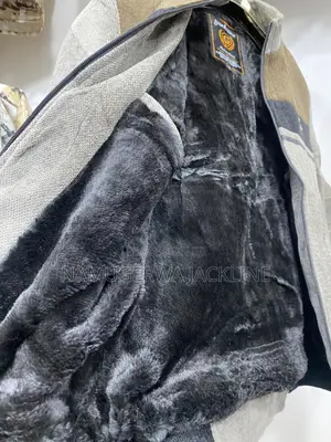 Men's Warm Bomber Jacket Grey Brown Color Block Black Fur Inside