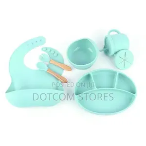Silicone Baby Feeding Set, Plates, Cups, Bib, Drinker - Multicolour