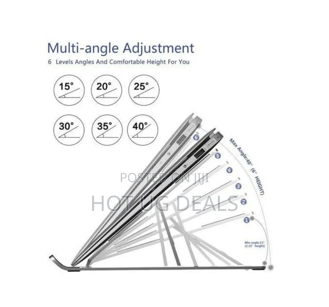 Adjustable Aluminum Laptop Stand - Silver - 5Kg Load Capacity