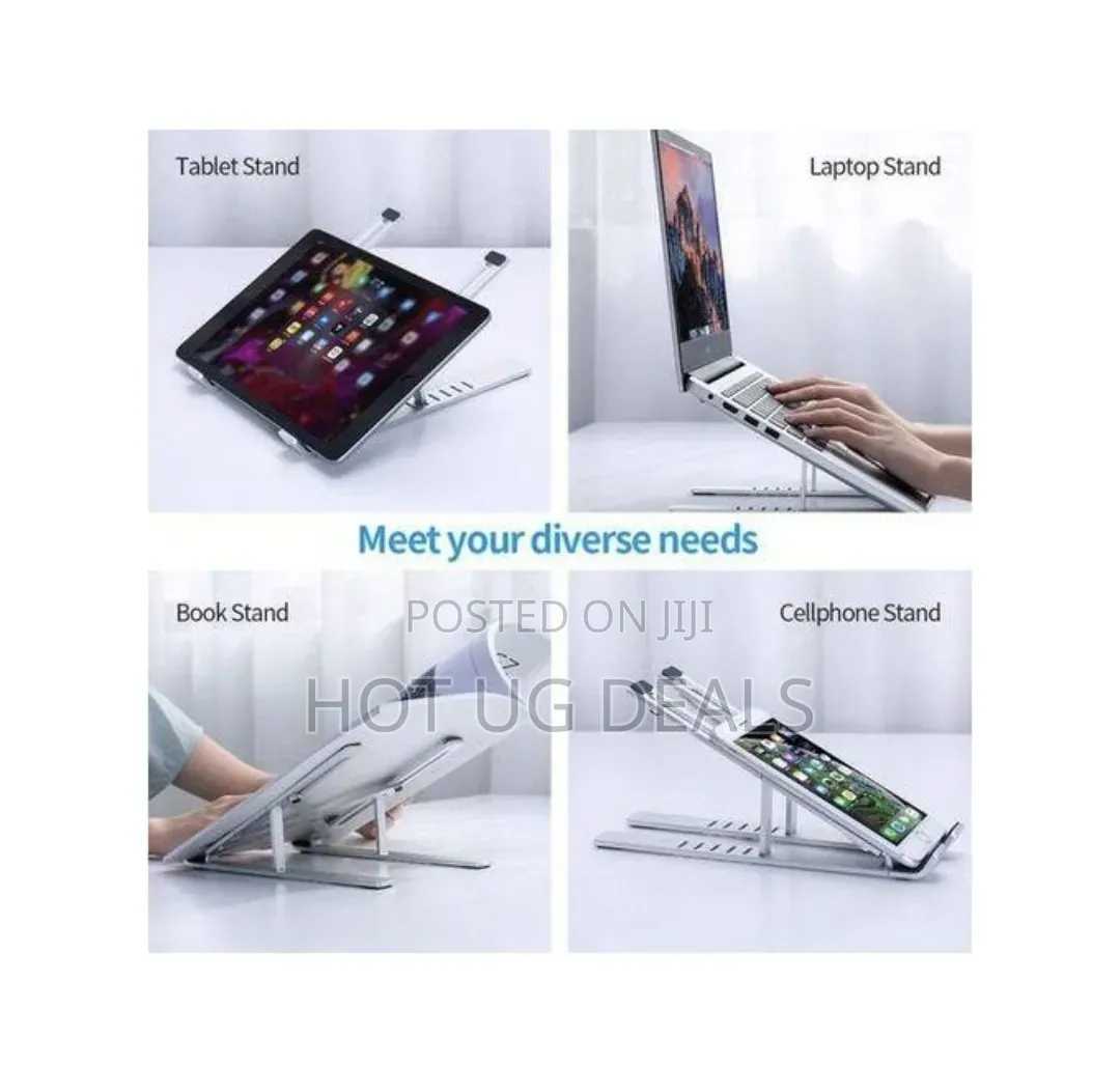 Adjustable Aluminum Laptop Stand - Silver - 5Kg Load Capacity