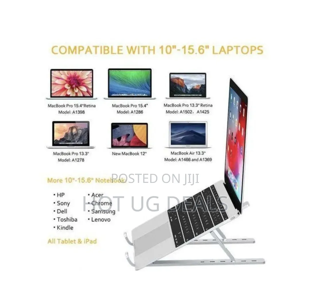 Adjustable Aluminum Laptop Stand - Silver - 5Kg Load Capacity