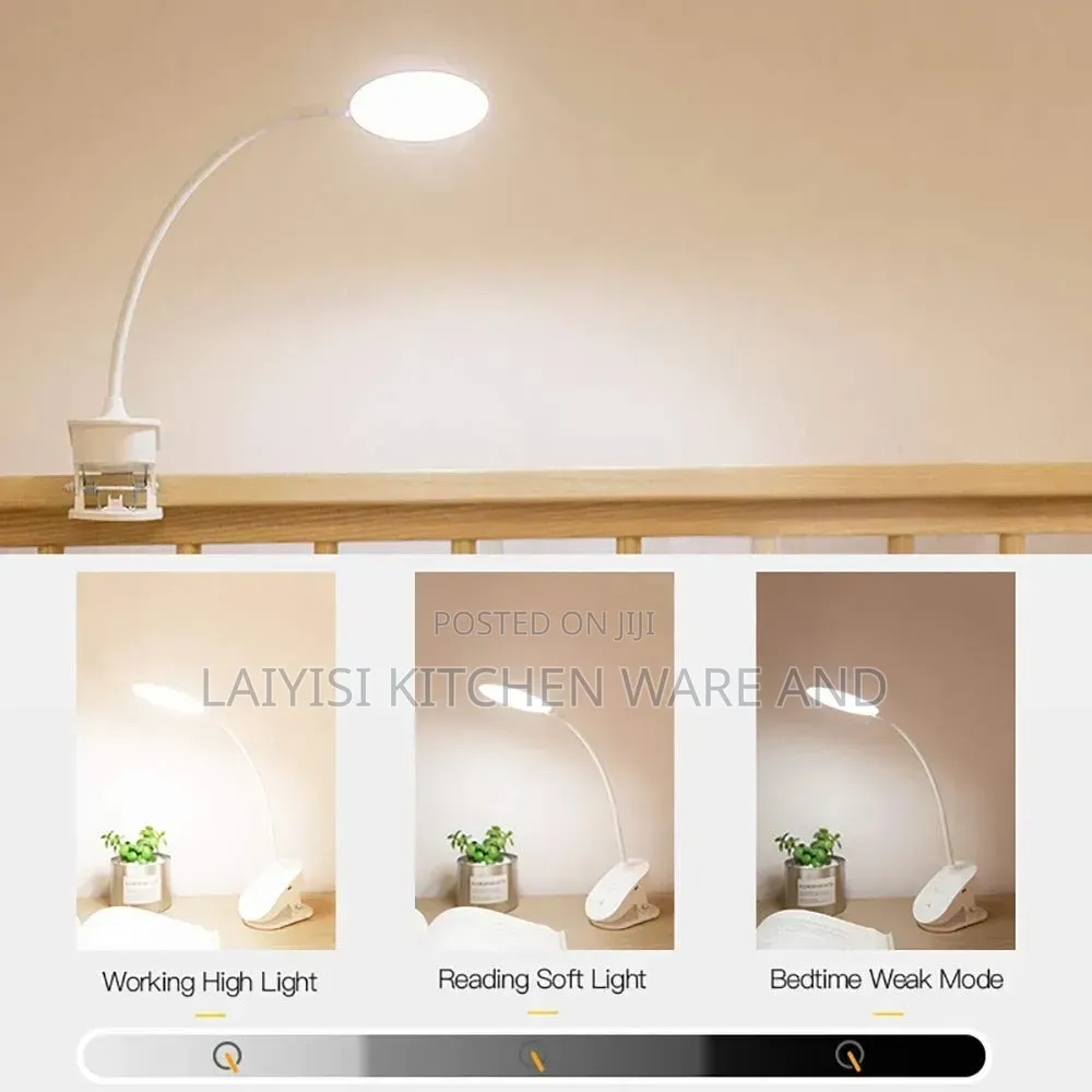 3Modes Clip Desk Light Dimmer Rechargeable USB Led Table Lamp