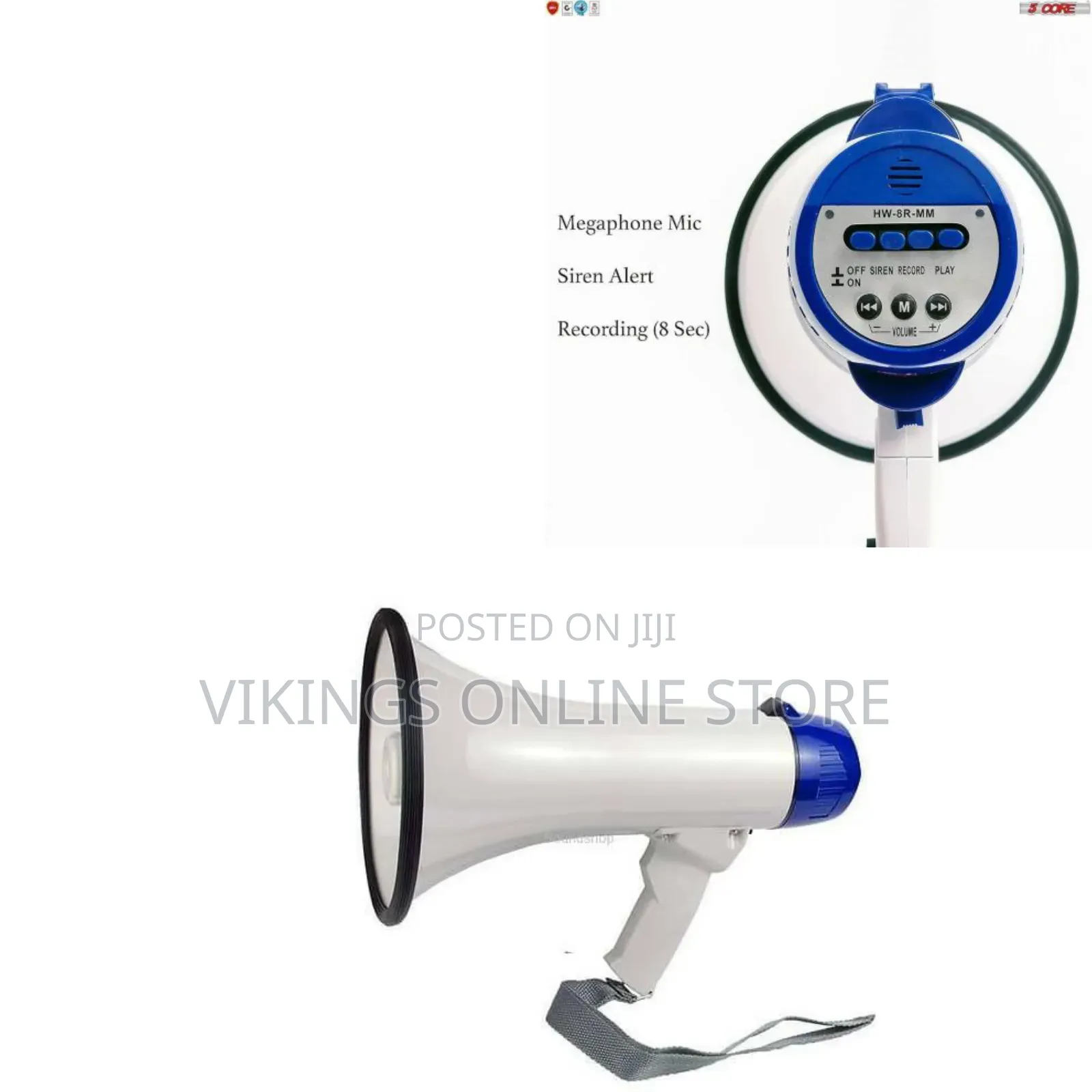 White and Blue Handheld Electronic Megaphone a Built-in Microphone,