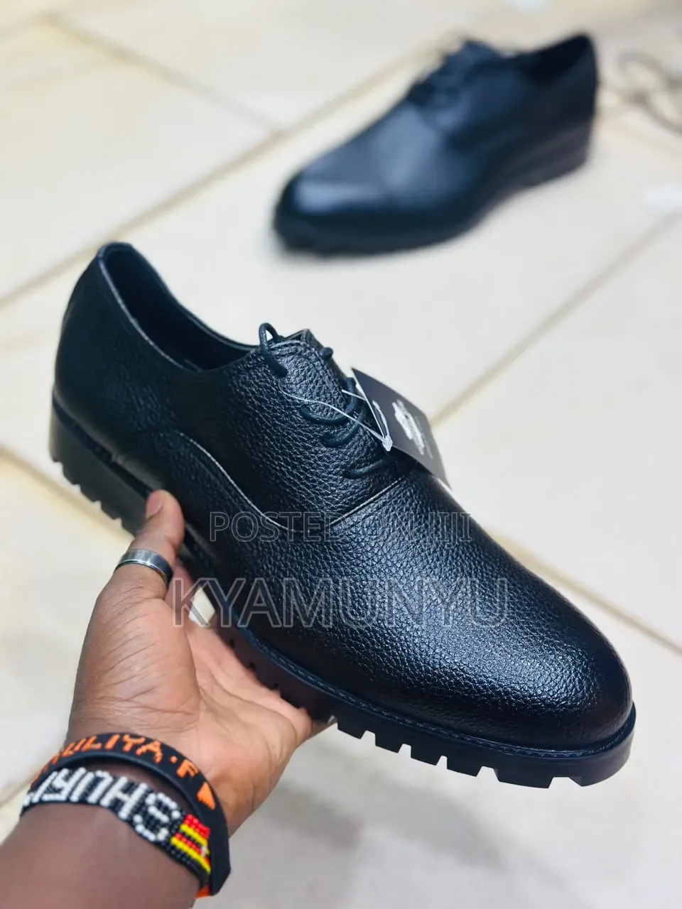 Black Pebble Grain Leather Shoes.
