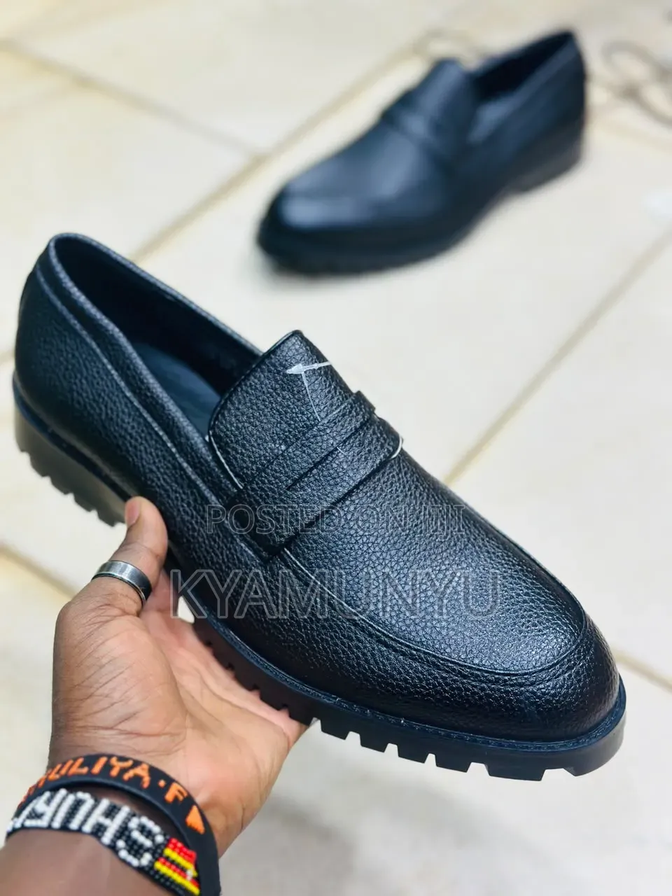 Black Pebble Grain Leather Shoes.